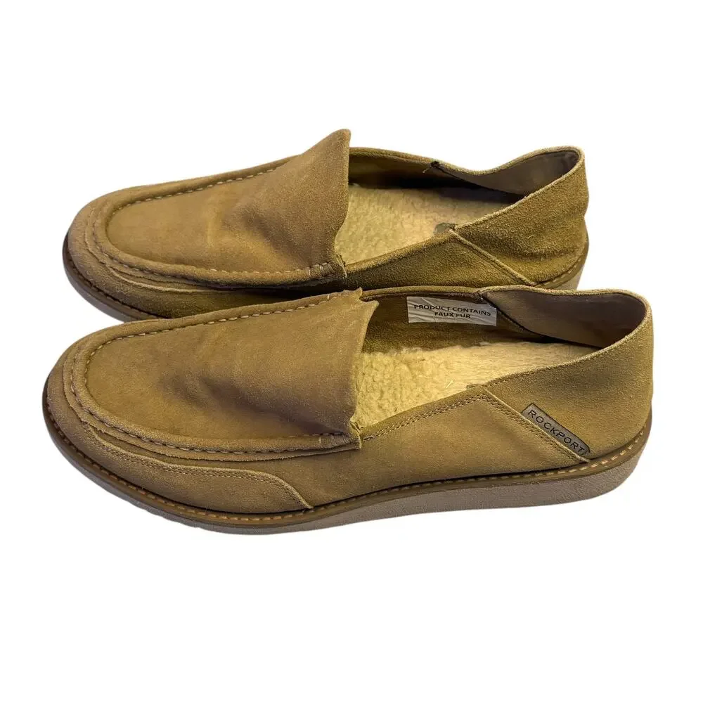 Rockport Men's 9.5 M Beige Nubuck Axelrod Loafer Shoe Faux‎ Sherpa Casual